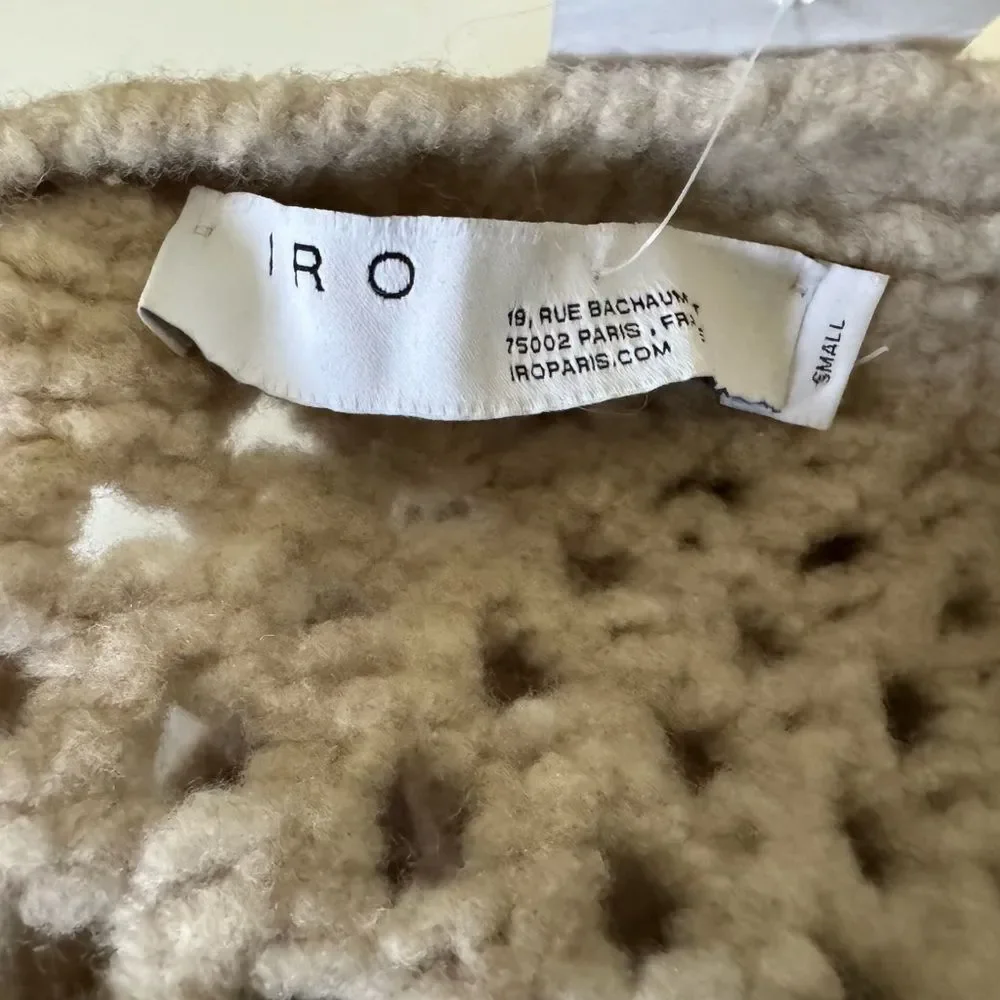 🆕 [I R O] “Air” Beige Cable Knit Wool Blend Long Cardigan Sz: S - Picture 5 of 11